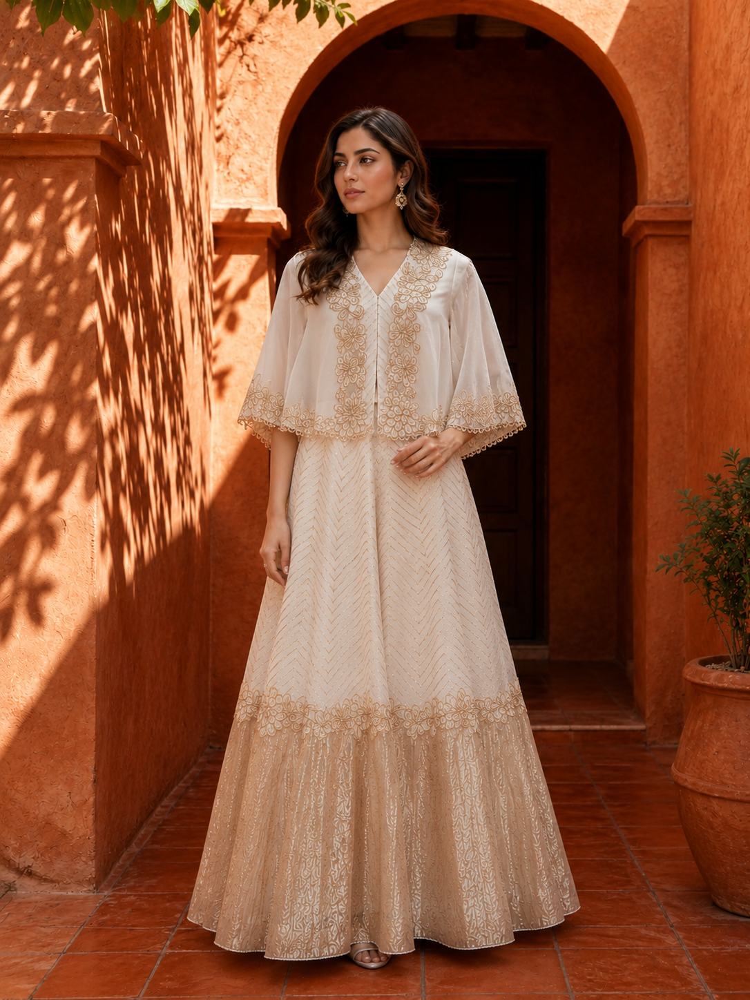 Ivory Luxe Cape lengha Set