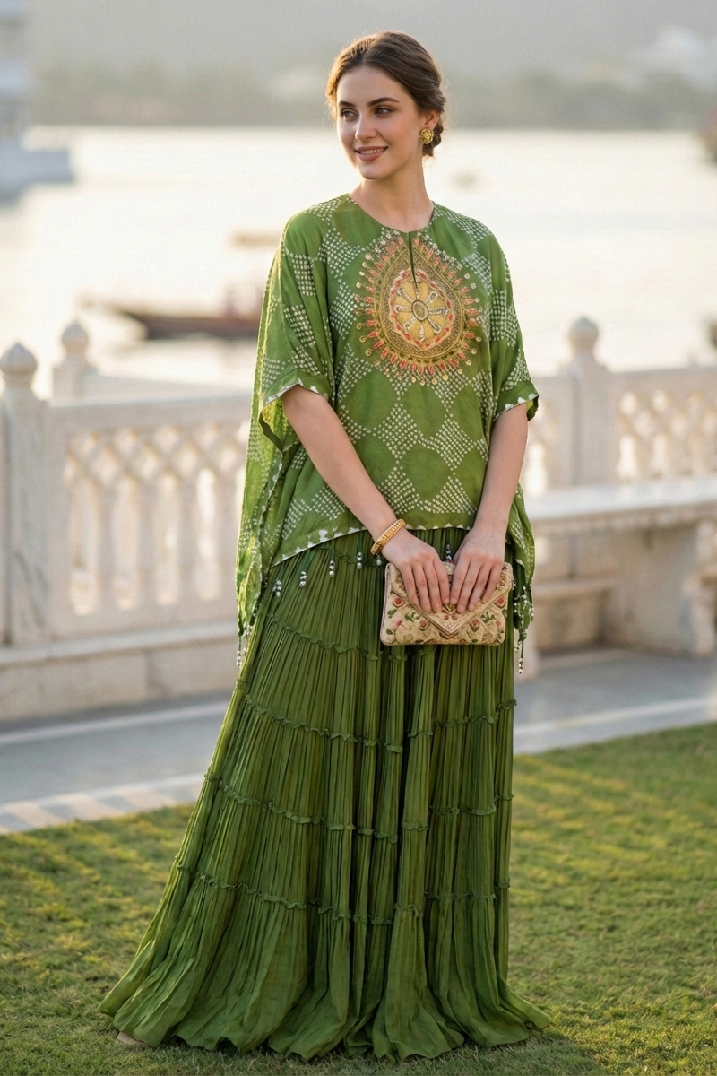 Ira Bandhani Kaftan Set