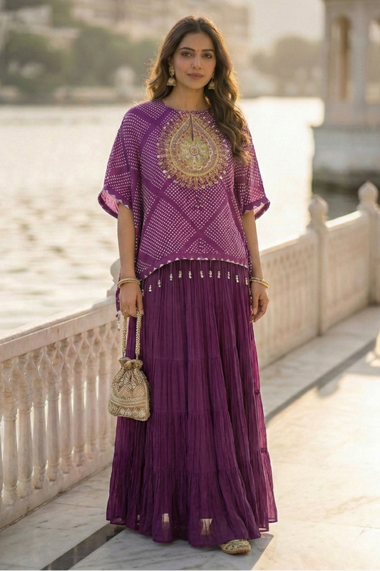 Mallika Wine Kaftan Set