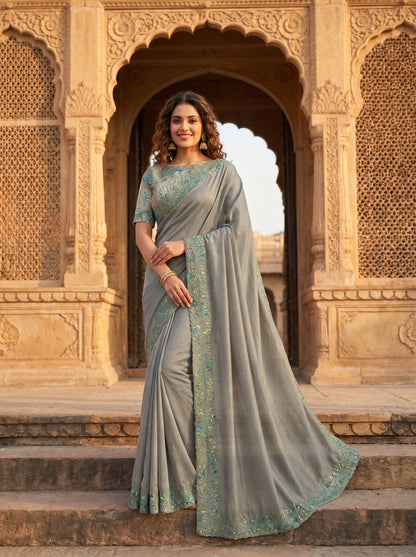 Sage Bloom Muslin Sari