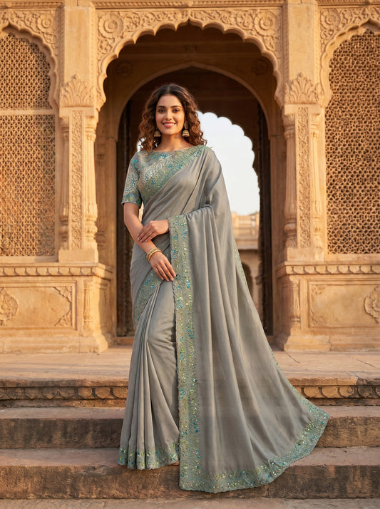 Sage Bloom Muslin Sari