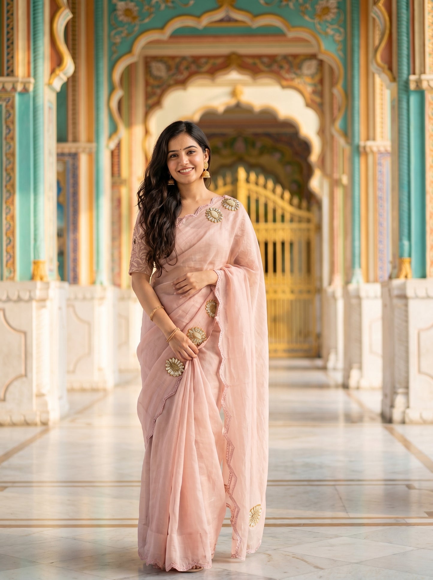 Blush Mukash Tissue Sari