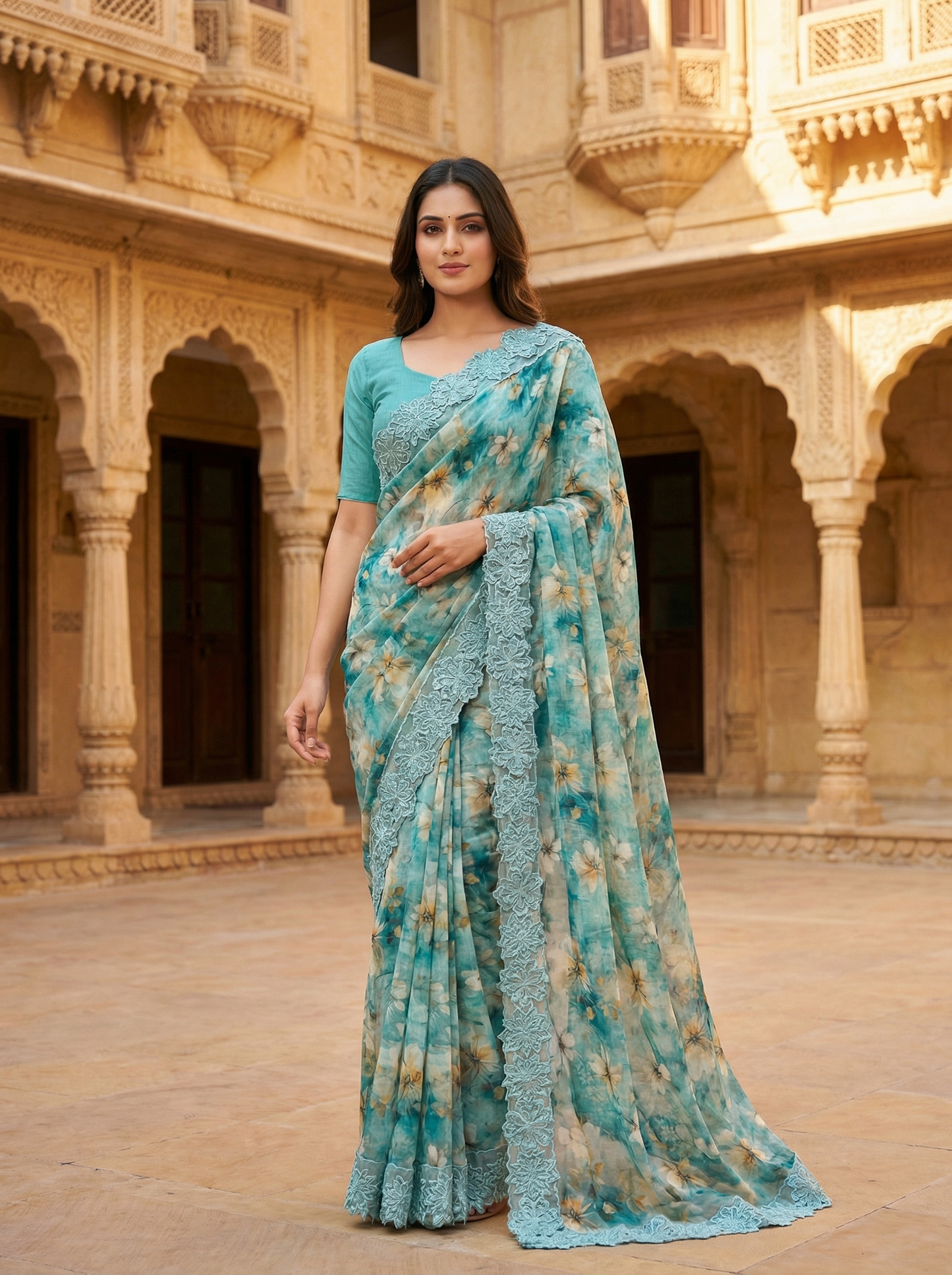 Aster Bloom Organza Sari