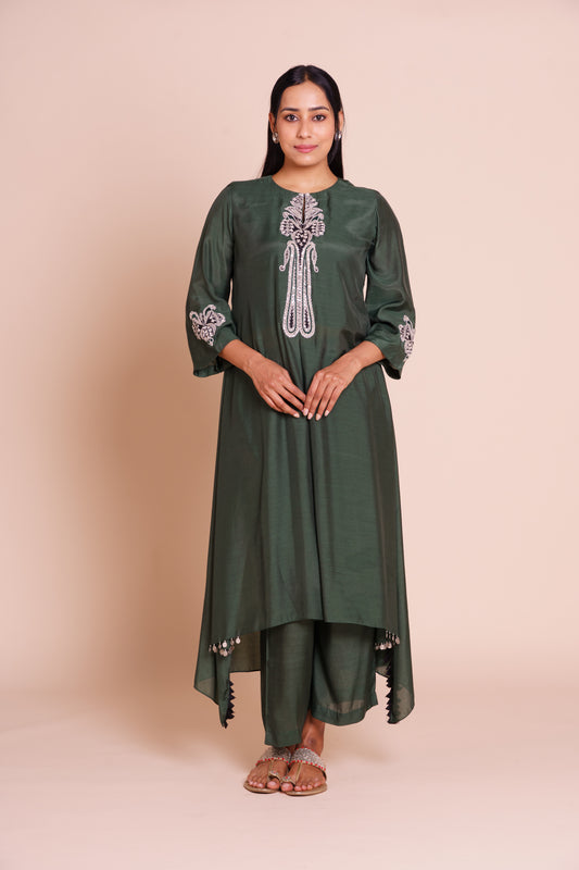 Firan Bottle Green Kurta Set