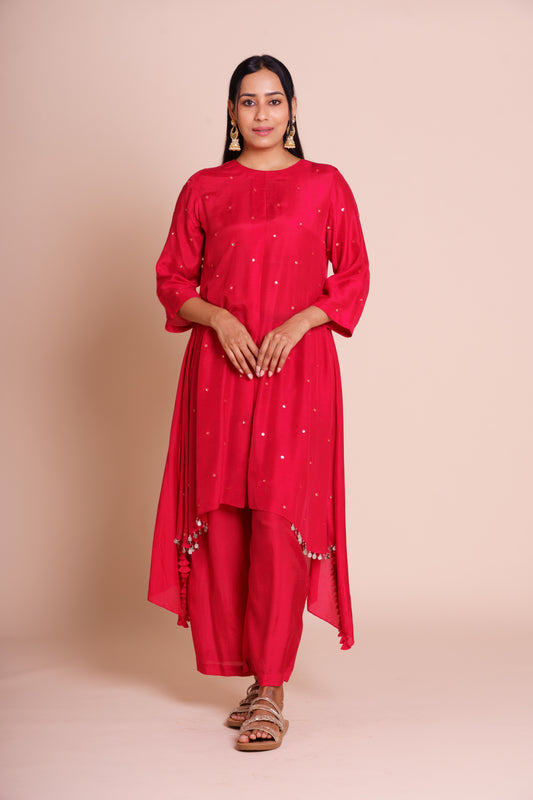 Sindoori Red Muslin Kurta Set