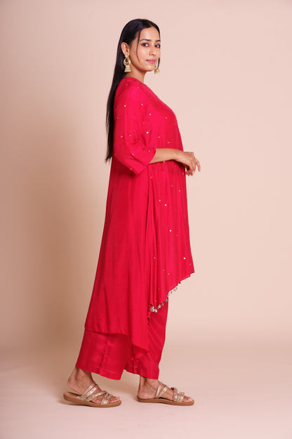 Sindoori Red Muslin Kurta Set
