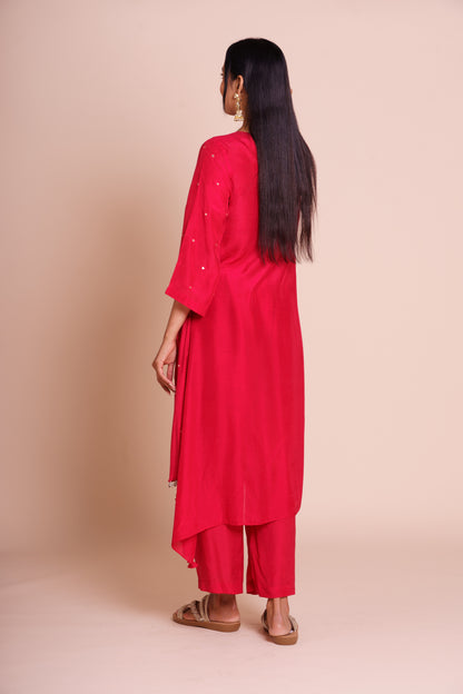 Sindoori Red Muslin Kurta Set