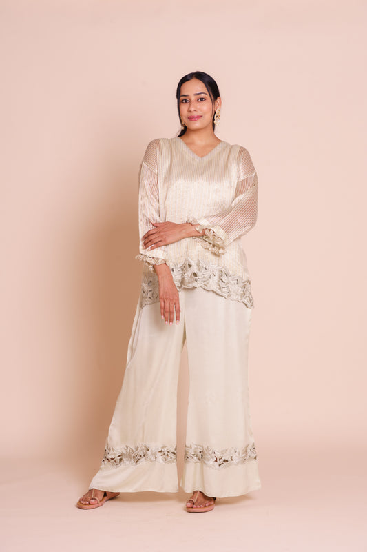 Keya Striped Tissue Short Kurta Set