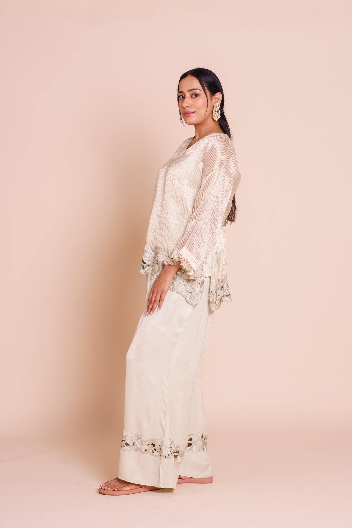 Keya Striped Tissue Short Kurta Set