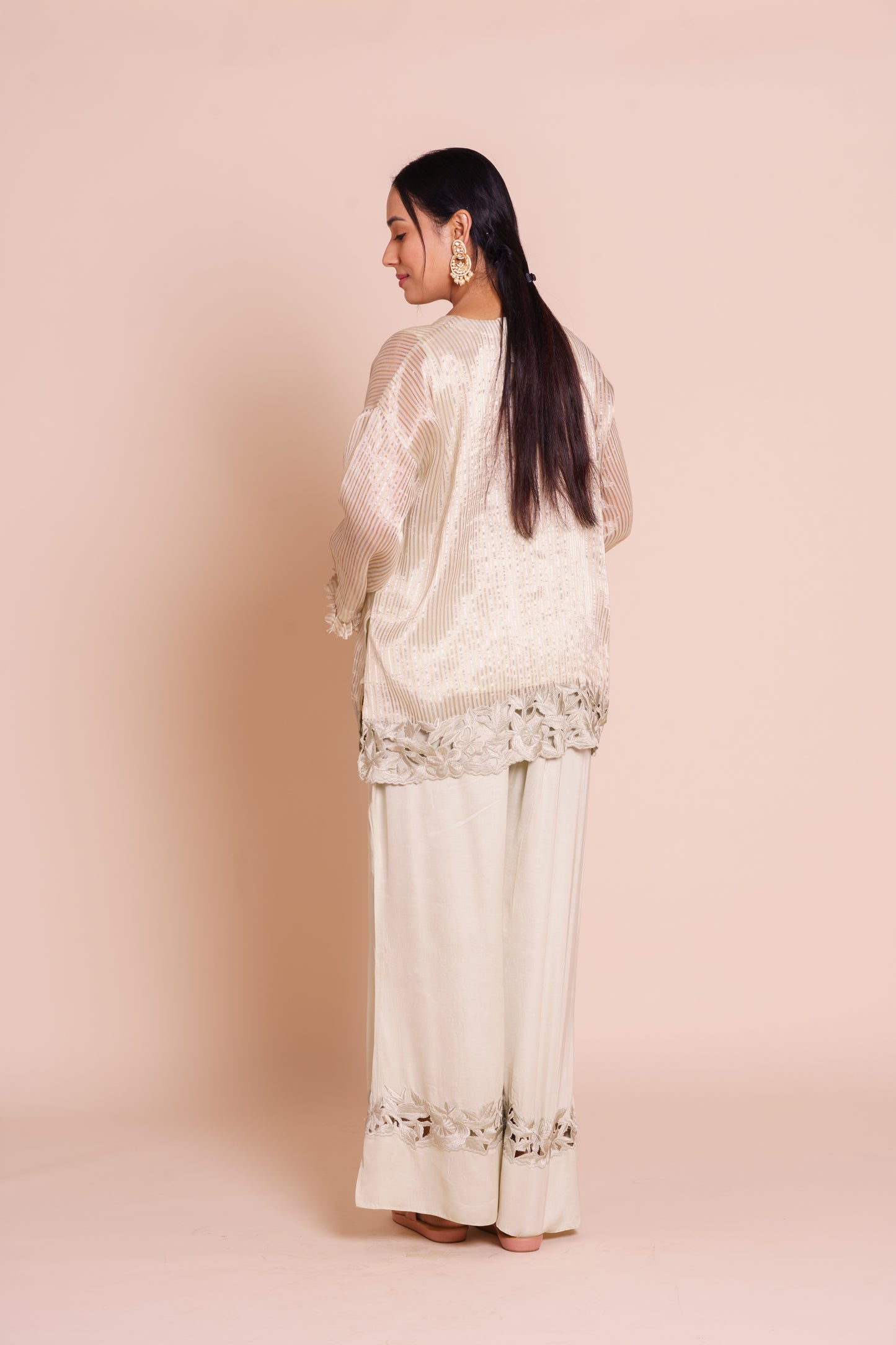 Keya Striped Tissue Short Kurta Set