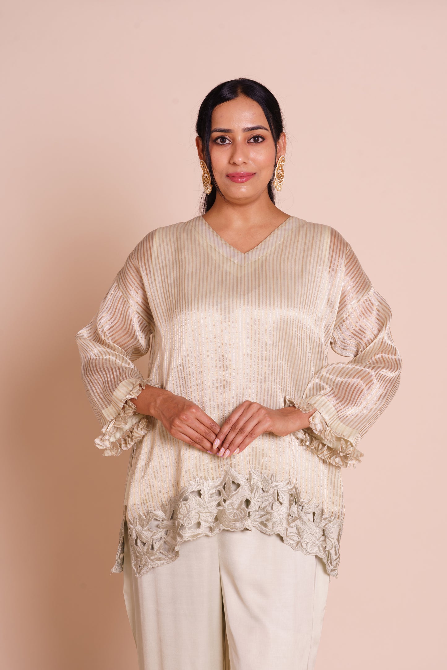 Keya Striped Tissue Short Kurta Set