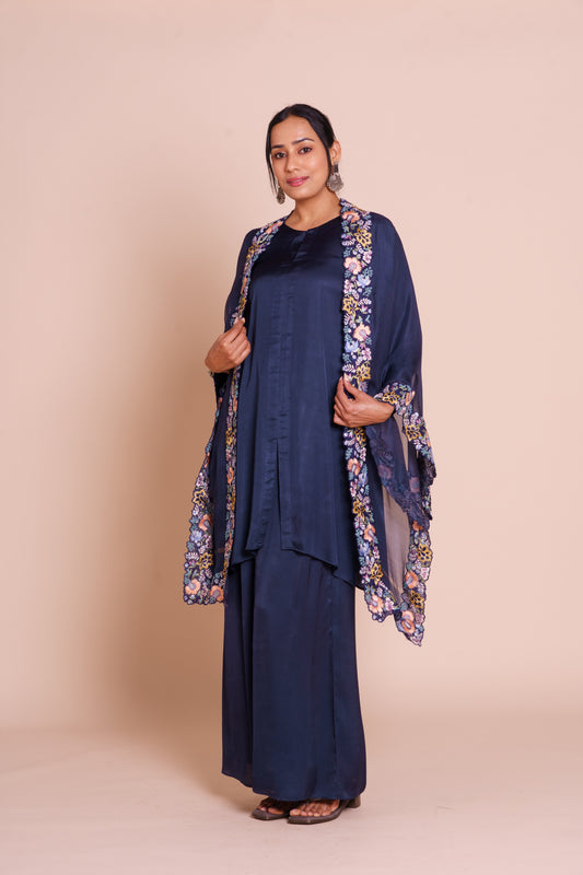 Aranya Indigo Blue Cape Set