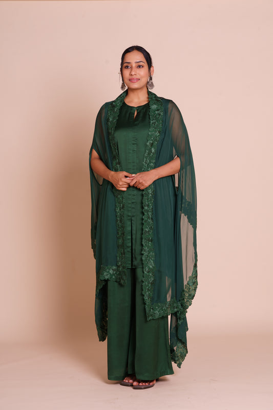 Tara Bottle Green Cape Set