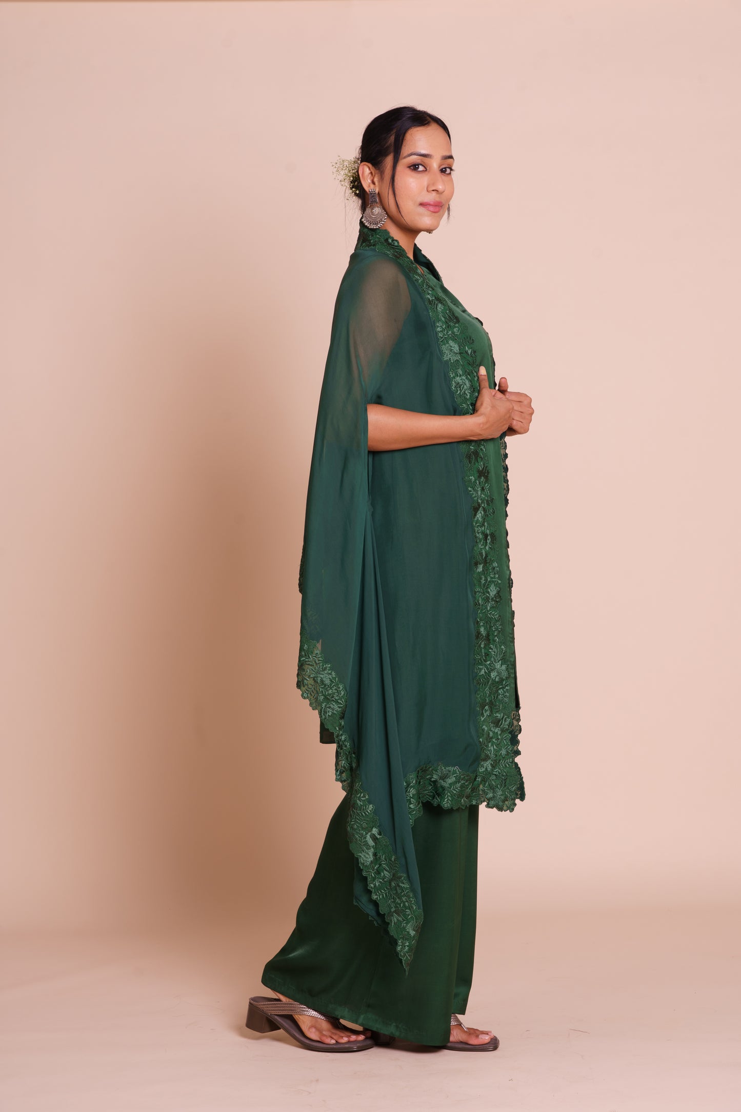 Tara Bottle Green Cape Set