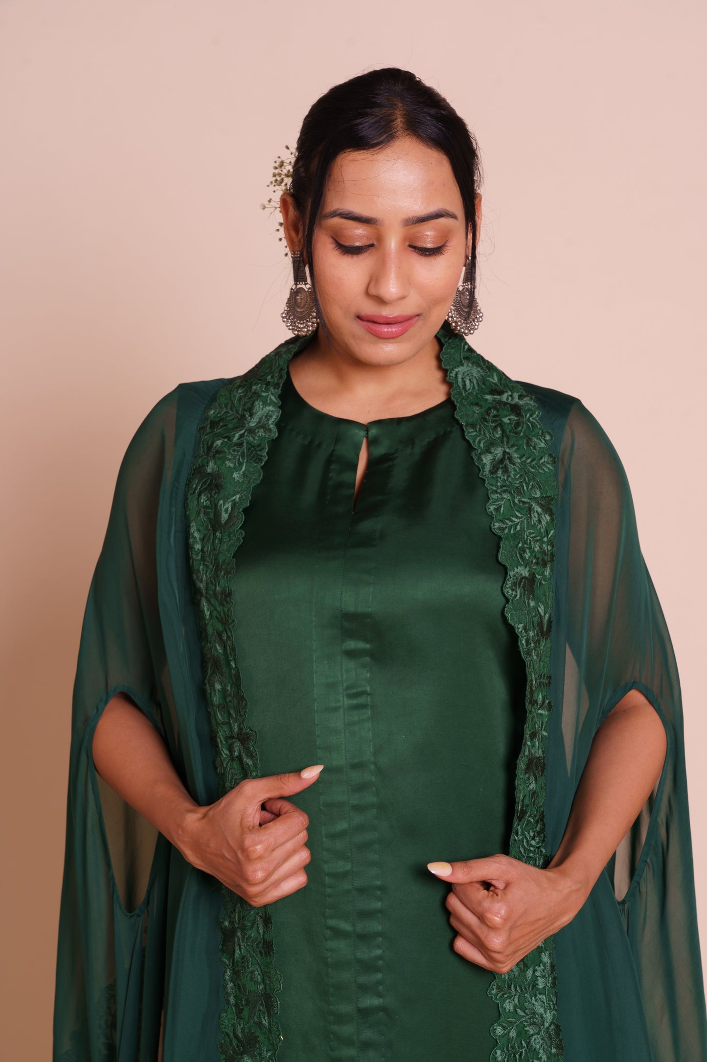 Tara Bottle Green Cape Set