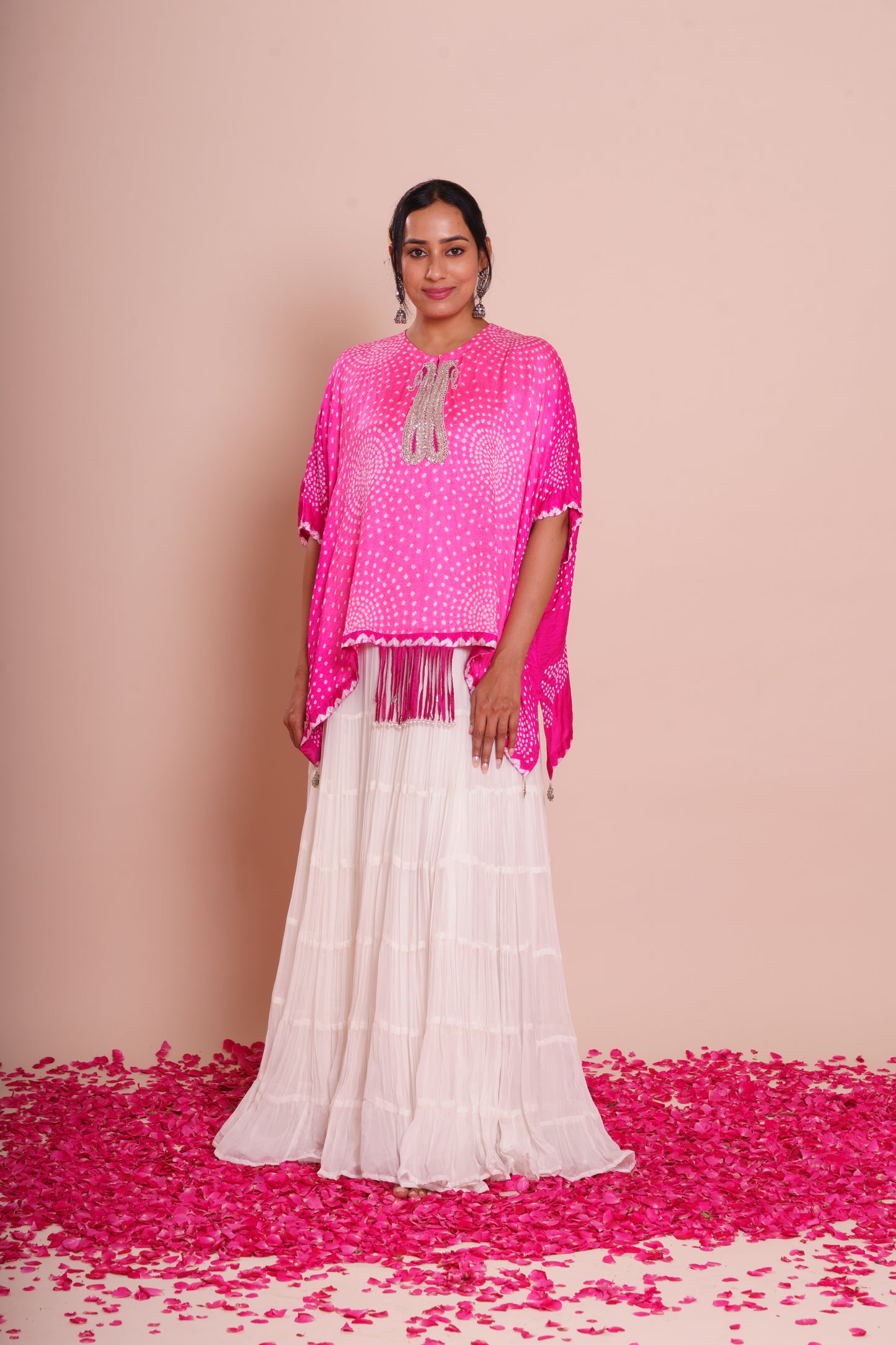 Shriya Pink Bandhani Kaftan Set