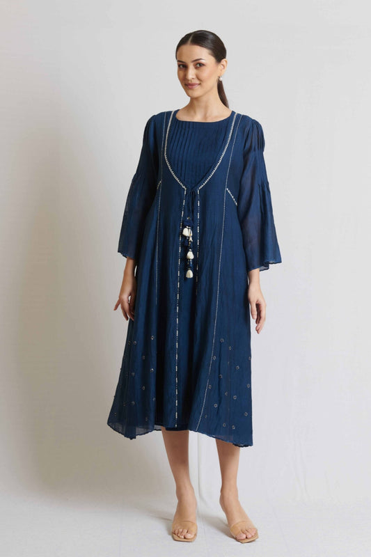 Indigo Blue Kora Chanderi Jacket Set