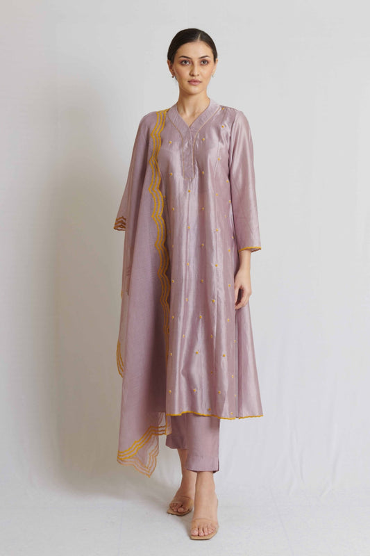 Lavender Chanderi Kurta Set