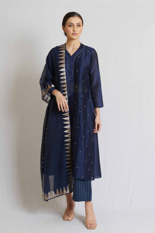 Indigo Blue Chanderi Silk Kurta Set
