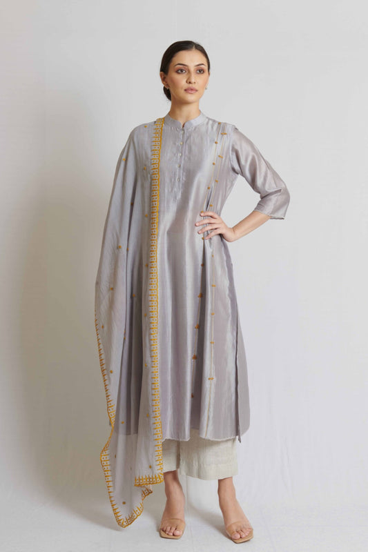 Grey Chanderi Kurta Set