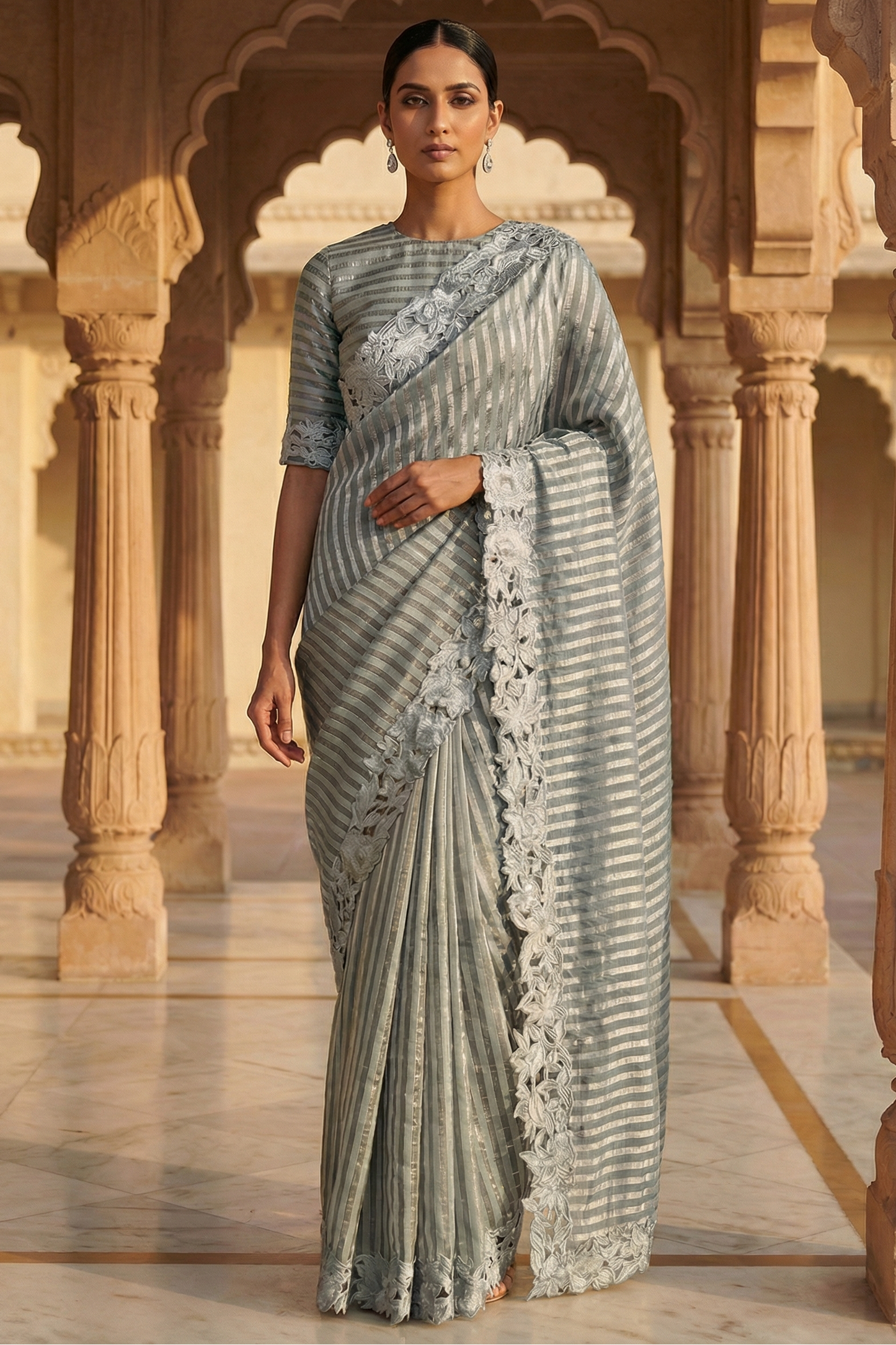 Aafru Cutwork Tissue Sari