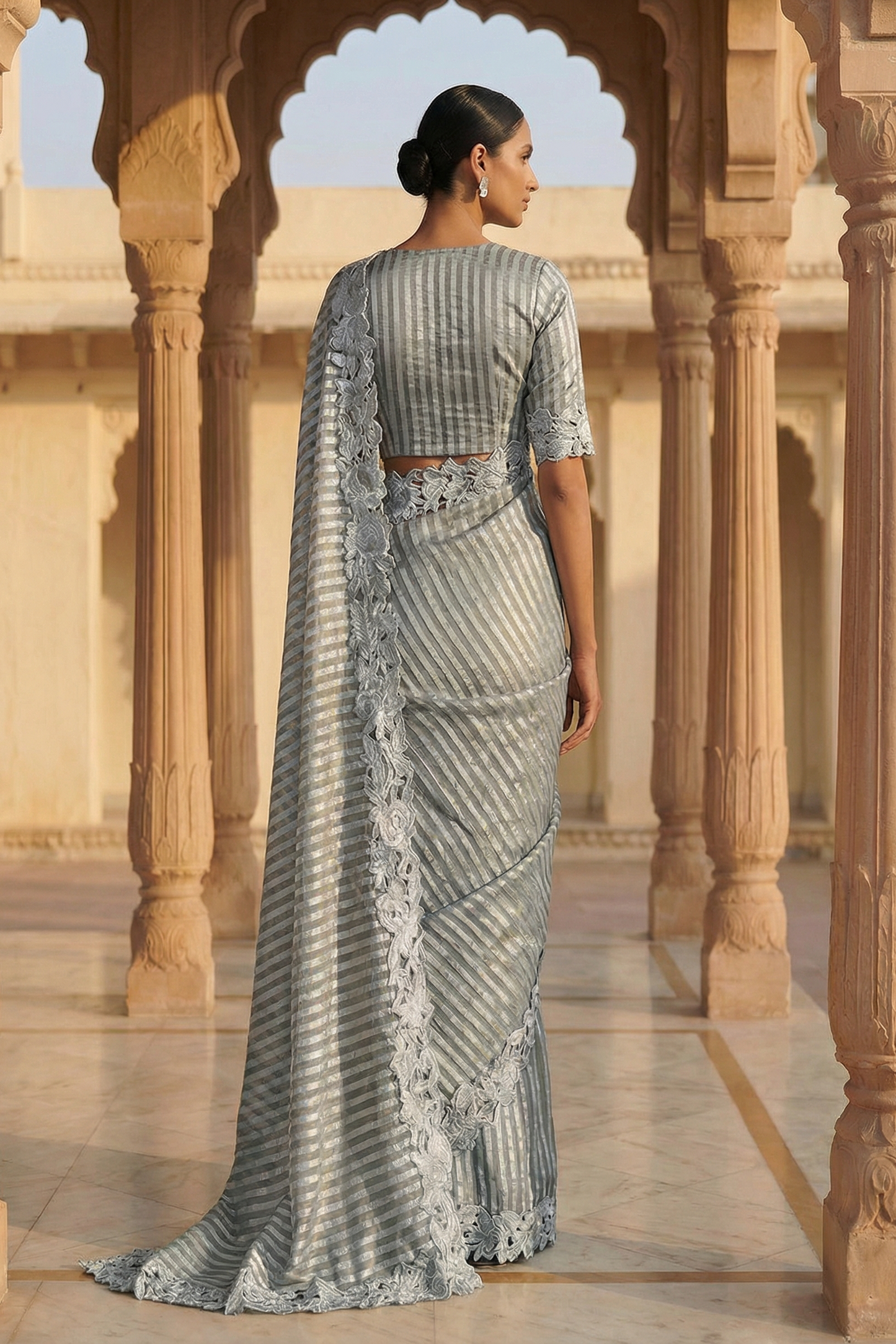 Aafru Cutwork Tissue Sari