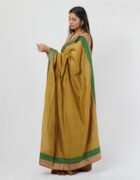 Kora chanderi sari with applique detail on the shoulder and pallu accentuated with a benarasi woven border on the skirt