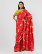 Sari with hand embroidered gold aari butas all over