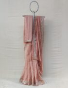 Pink chanderi tissue striped sari with silver border