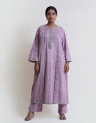 Lavender shiburi printed cotton inner and jacket with straight pant