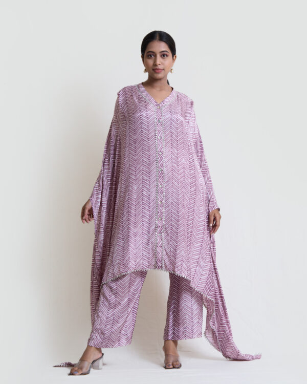 Lavender shiburi printed cotton cape with wide pant