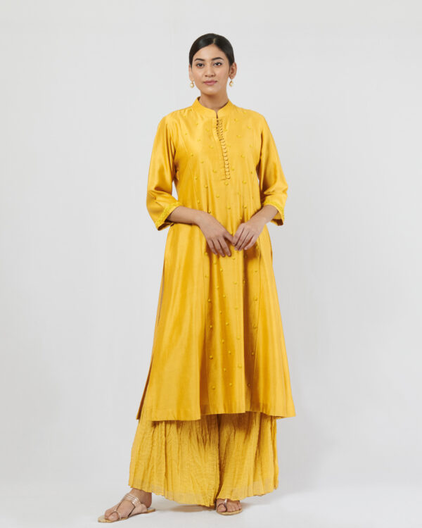 Kurta with thread hand embroidered french knot butis