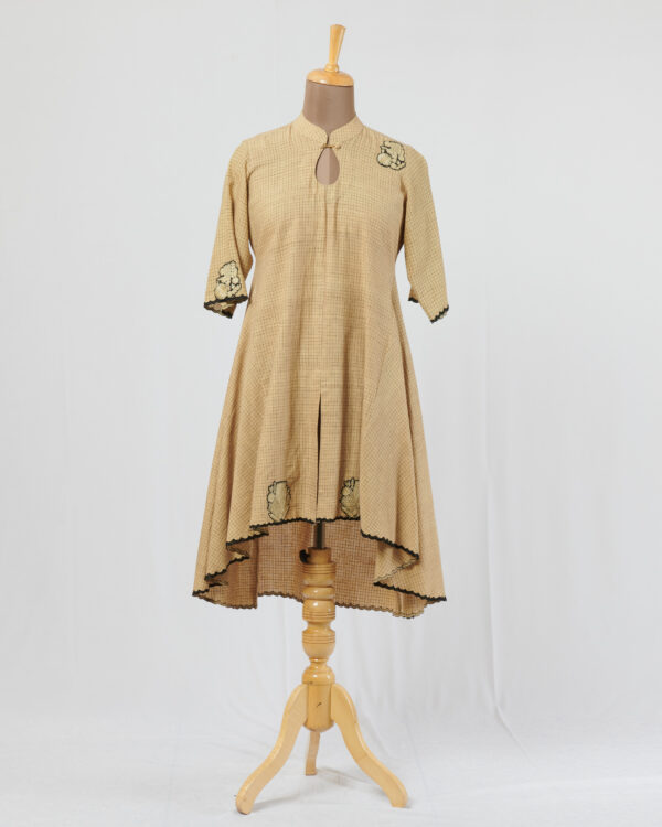 Khadi tunic with black applique and cutwork detail hemline and sleeves