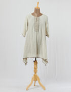 Embroidery: Khadi tunic highlighted with grey applique and cutwork detail hemline and sleeves