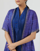 Purple jute silk jacket with grey kanchi tissue applique and cutwork detail