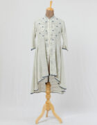 Khadi tunic with spring roses butis and highlighted with indigo applique and cutwork detail hemline and sleeves