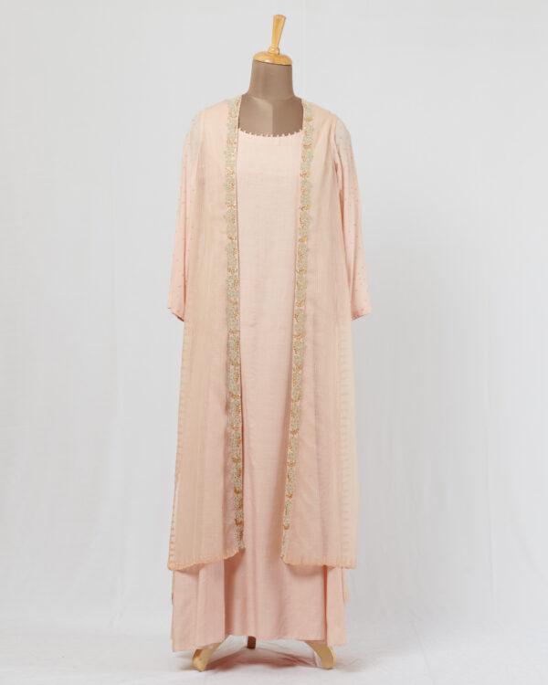 Kota long jacket with hand embroidered zardozi border and applique cutwork detail