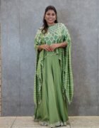 Green bandhni cape and divided skirt