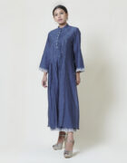 Indigo blue dress layered in mulmul with applique and cutwork detail