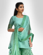 Aqua green organza dupatta with thread and sequins hand embroidery border accentuated