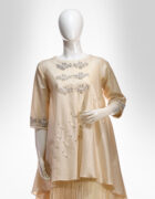 Moonga silk high low tunic with ivory kota cotton tiered crushed skirt