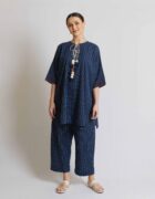 Indigo blue khadi cotton tunic with pant