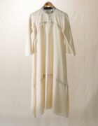 Ivory khadi cotton dress with thread embroidered collar