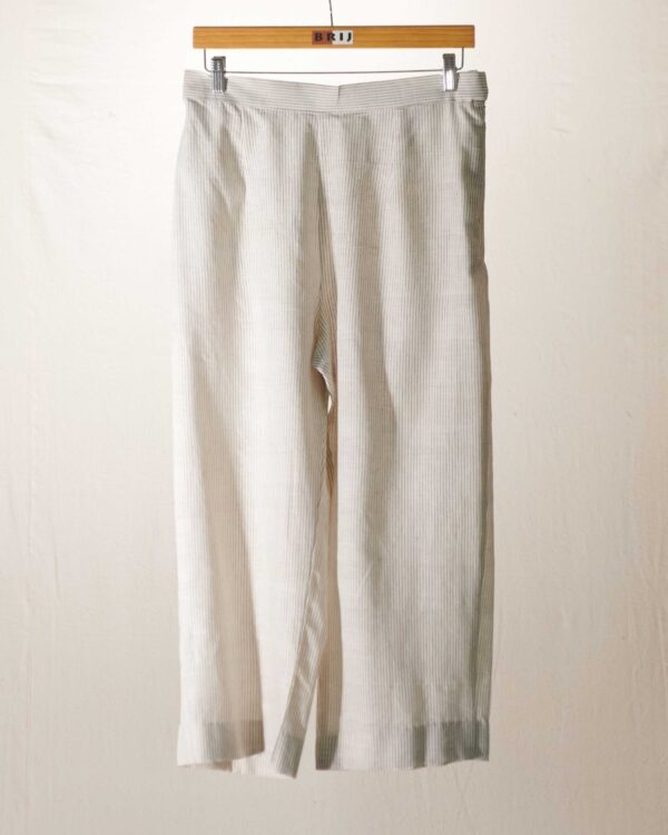 Grey stripes on ivory khadi cotton straight pants