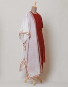 Ivory kora chanderi dupatta with dull gold and rust applique border and hand embroidered rust butis