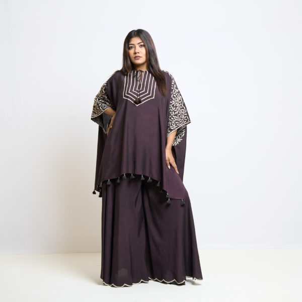 "Blackish wine spun cape with flared pant