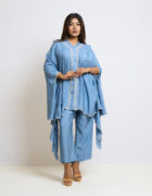 "Pastel blue cape silver applique with straight pant