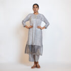 Grey shiburi\ printed kurta with straight pant